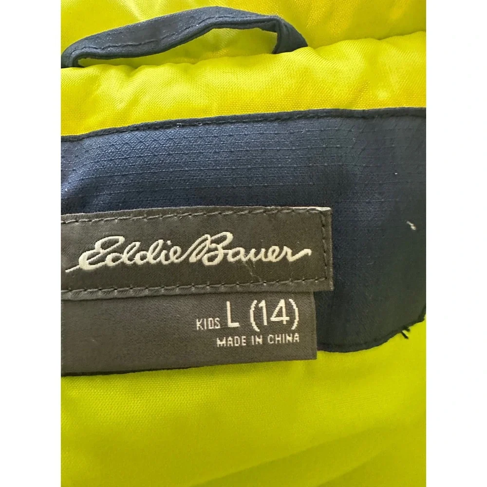 Eddie Bauer Kids Blue Colorblock Hooded Winter Jacket insulated ski L 14 likenew